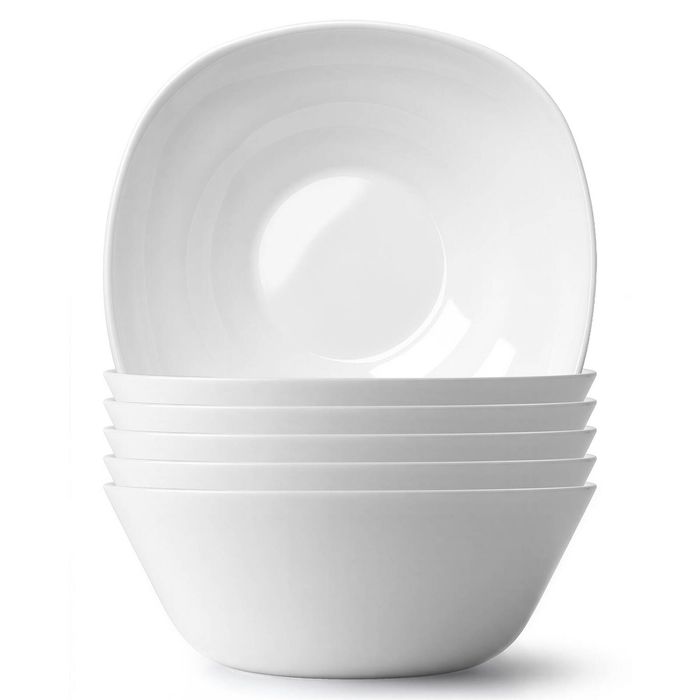 Argon Tableware Square Opalware Pasta Bowls - 21cm - White - Pack of 6