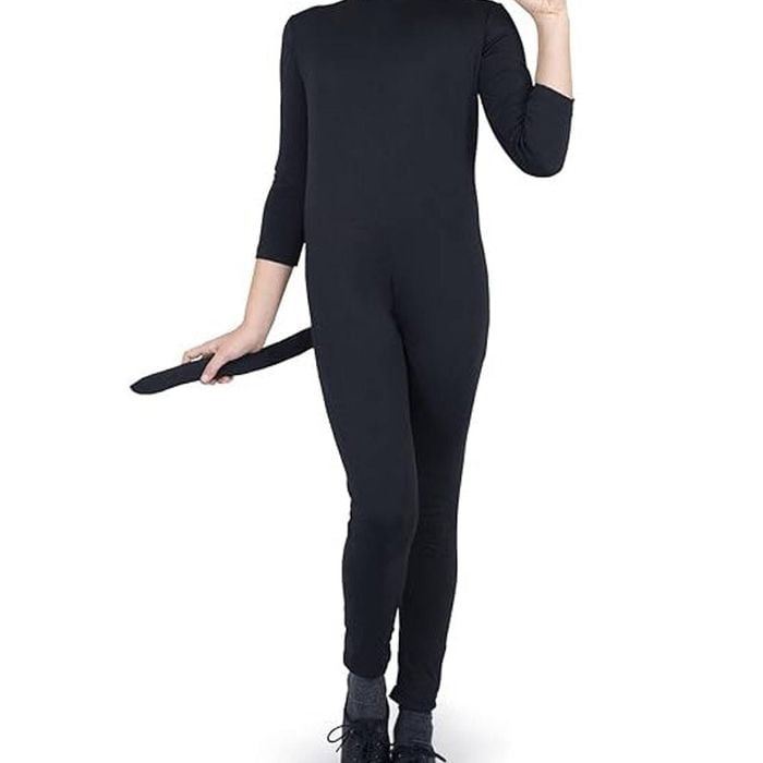 Sleek Black Cat Girls Costume Jumpsuit - Small