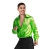 s 70s Deluxe Disco Shirt Costume Dance Groovy Dancer Long Sleeve Green