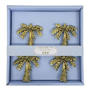 LVD 4pc Metal 16cm Napkin Rings Tablecloth Holder Palm - Gold