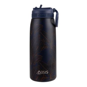 Oasis Stainless Steel Insulated Sports Bottle w/ Sipper 780ml Navy Leaves