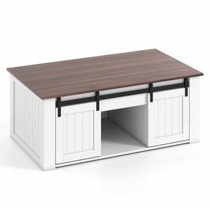 Costway Lift Top Coffee Table 120cm Farmhouse Dining Sliding Door White