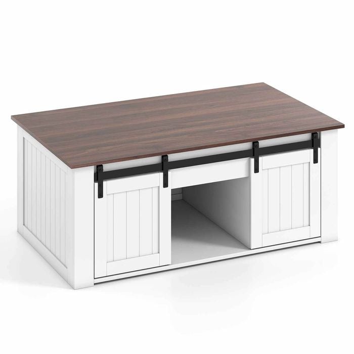 Costway Lift Top Coffee Table 120cm Farmhouse Dining Sliding Door White