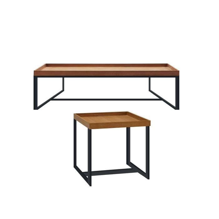 HomeStar Regent Side Table Set With Black Legs - Oak Veneer