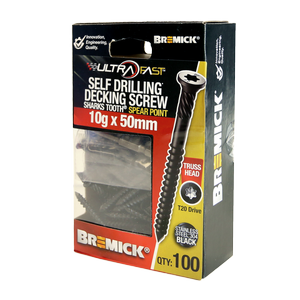 Bremick Ultrafast 10g x 50mm Stainless Steel 304 Black T20 Truss Head -100 Pack 