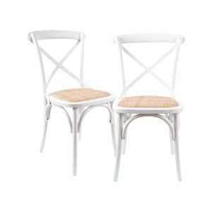 Aster Crossback Dining Chair Set of 2 Solid Birch Timber Wood Ratan Seat - White