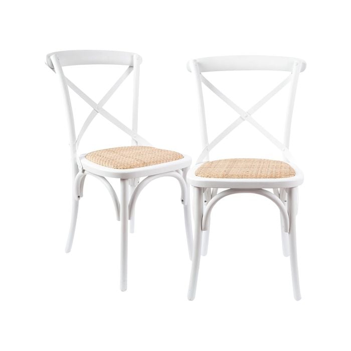 Aster Crossback Dining Chair Set of 2 Solid Birch Timber Wood Ratan Seat - White