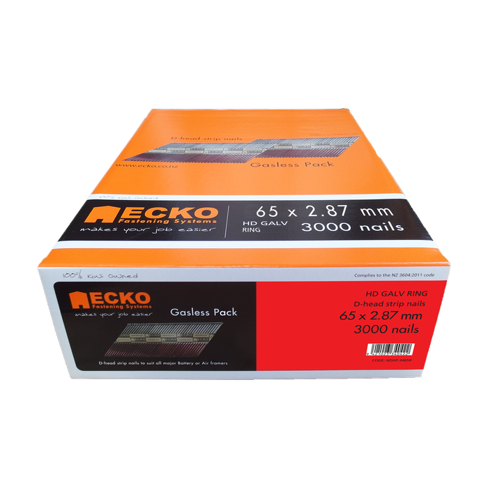ECKO D Head 65 x 2.87mm Galvanised Ring Framing Nails Gasless Pack - 3000 Pack