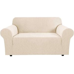 Smarcute 2 Seater High Stretch Jacquqard Textured Sofa Cover Natural