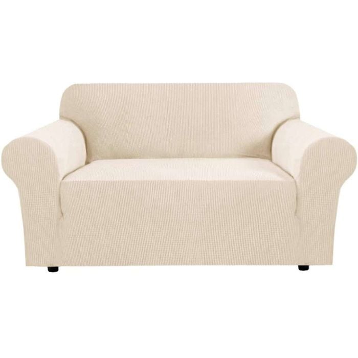 Smarcute 2 Seater High Stretch Jacquqard Textured Sofa Cover Natural