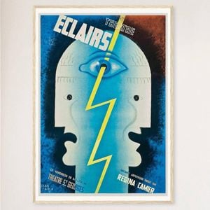 Galrie Theatre Eclairs 1929 Vintage Art Deco Poster by Jean Carlu - Art Decor Wall Art, Wood Frame, A1 60 x 84cm (23 x 33inch)