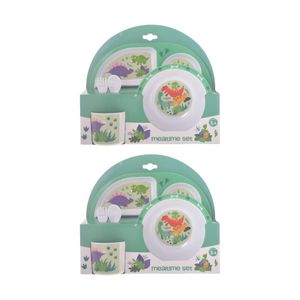 2pk Gibson Gifts Dinosaur Kids Meal Dinner Set Melamine Plate Bowl Cup Cutlery