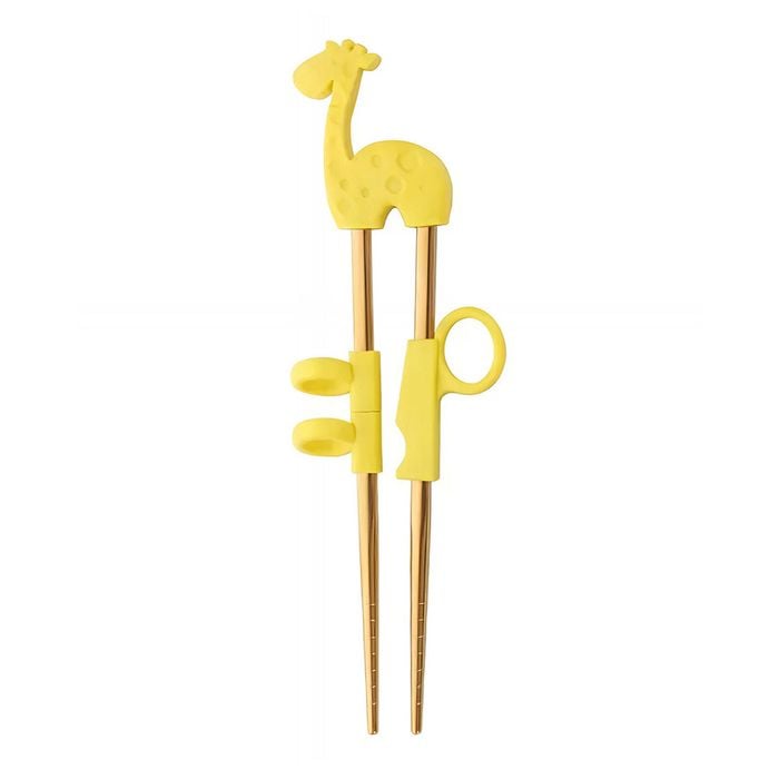 Anygleam Reusable Gold Stainless Steel Chopsticks 1 Pair Yellow Giraffe Cartoon Kids