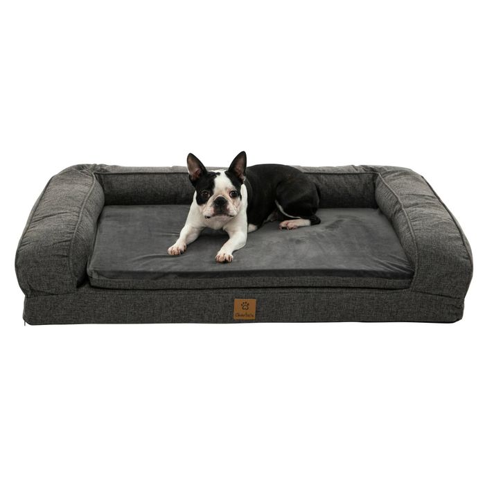 Charlie's Faux Linen Orthopedic Foam Dog Bolster Sofa Bed Grey - Medium