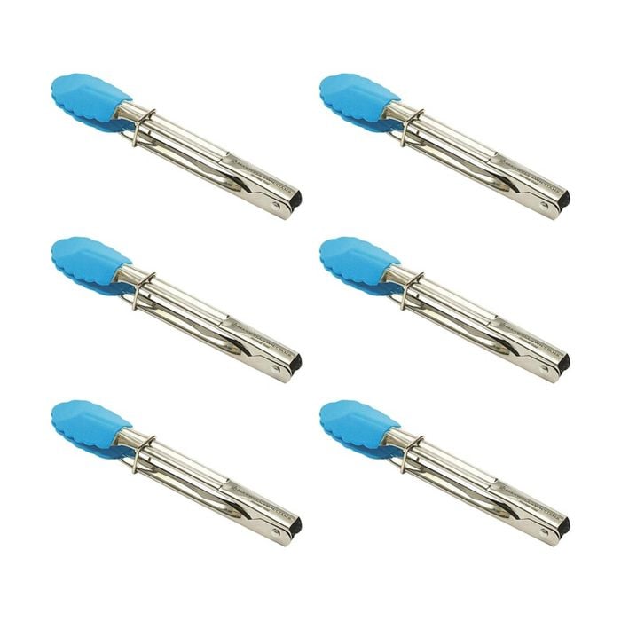 6pk Grabbers Mini Tongs 18cm Stainless Steel/silicone - Blue Sky