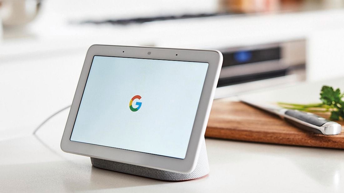 White iPad in a kitchen.