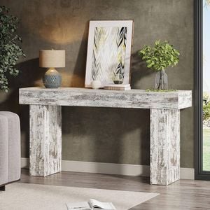 OAKORY 160cm Console Table Country Style Entryway Hallway Table Distressed White