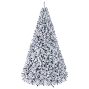 Costway 2.8M Pre-Lit Snow Flocked Christmas Tree 1798 Tips PVC Frosted Xmas Tree 750 LEDs-White