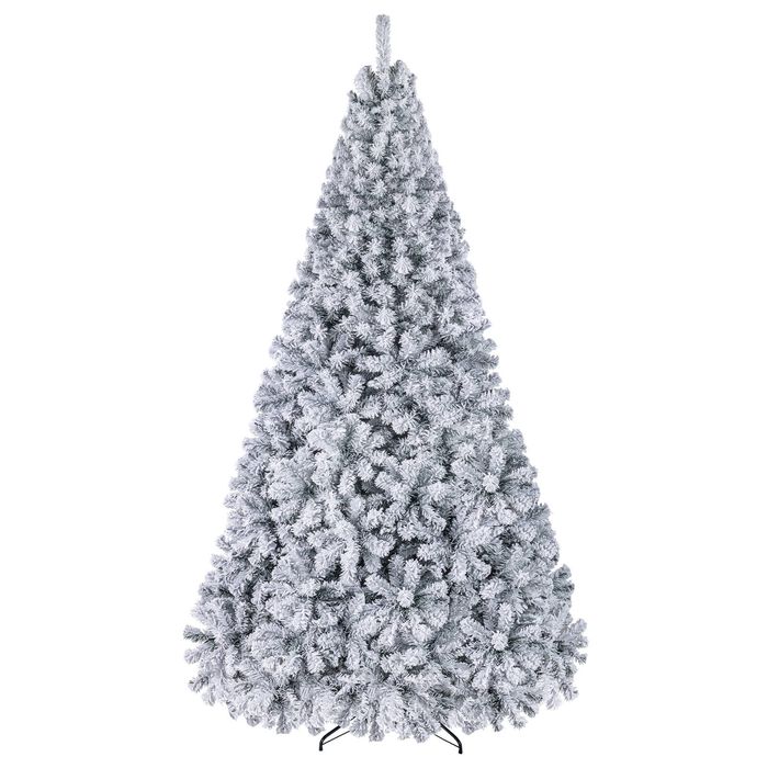 Costway 2.8M Pre-Lit Snow Flocked Christmas Tree 1798 Tips PVC Frosted Xmas Tree 750 LEDs-White
