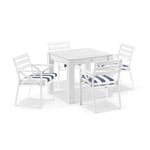 Hugo Outdoor 4 Seater Square Ceramic and Aluminium Dining Table with Kansas Chairs White - Navy Stripe