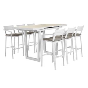 FurnitureOkay Bondi-Mosman 7-Piece Sintered Stone Outdoor Extendable Bar Setting - White