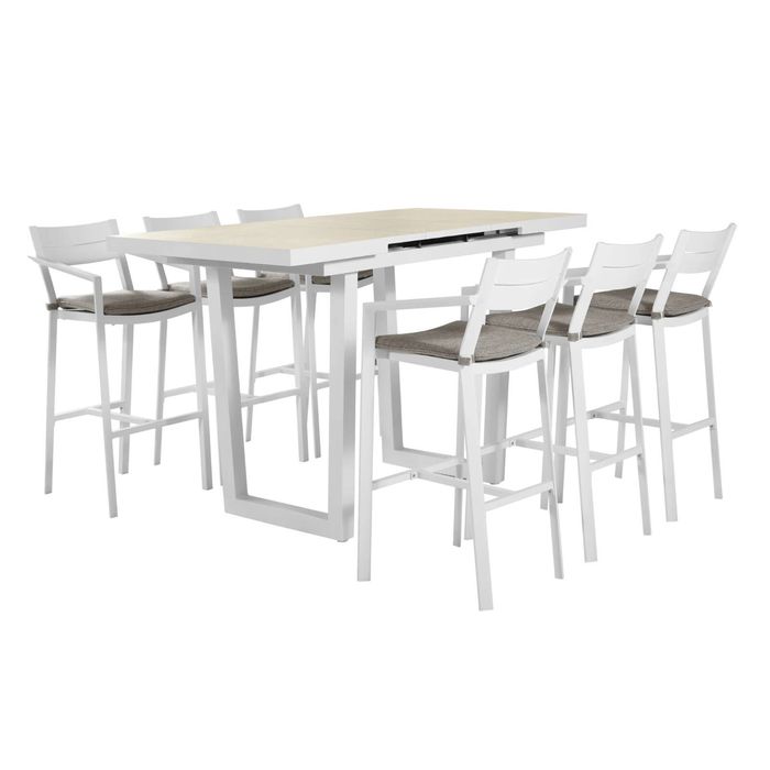 FurnitureOkay Bondi-Mosman 7-Piece Sintered Stone Outdoor Extendable Bar Setting - White