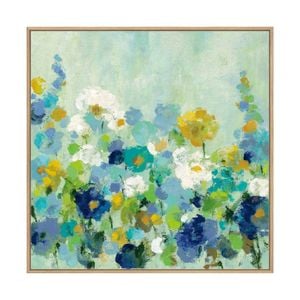 Artey | Midsummer Garden White Flowers - Framed Canvas - Natural Frame - 140 x 140cm