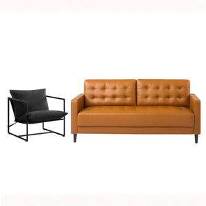 Zinus 3 Seater Leather Sofa & Aidan Sling Accent Chair Set