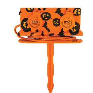 Arlec Halloween Orange and Black IP55 4 Outlet Weatherproof Powerboard with Removable Garden Stake