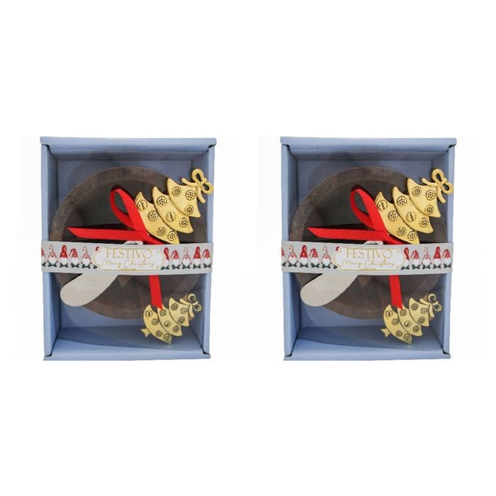 2x 2pc LVD Wood/Metal Bowl & Spreader Christmas Home/Kitchen Tableware Decor