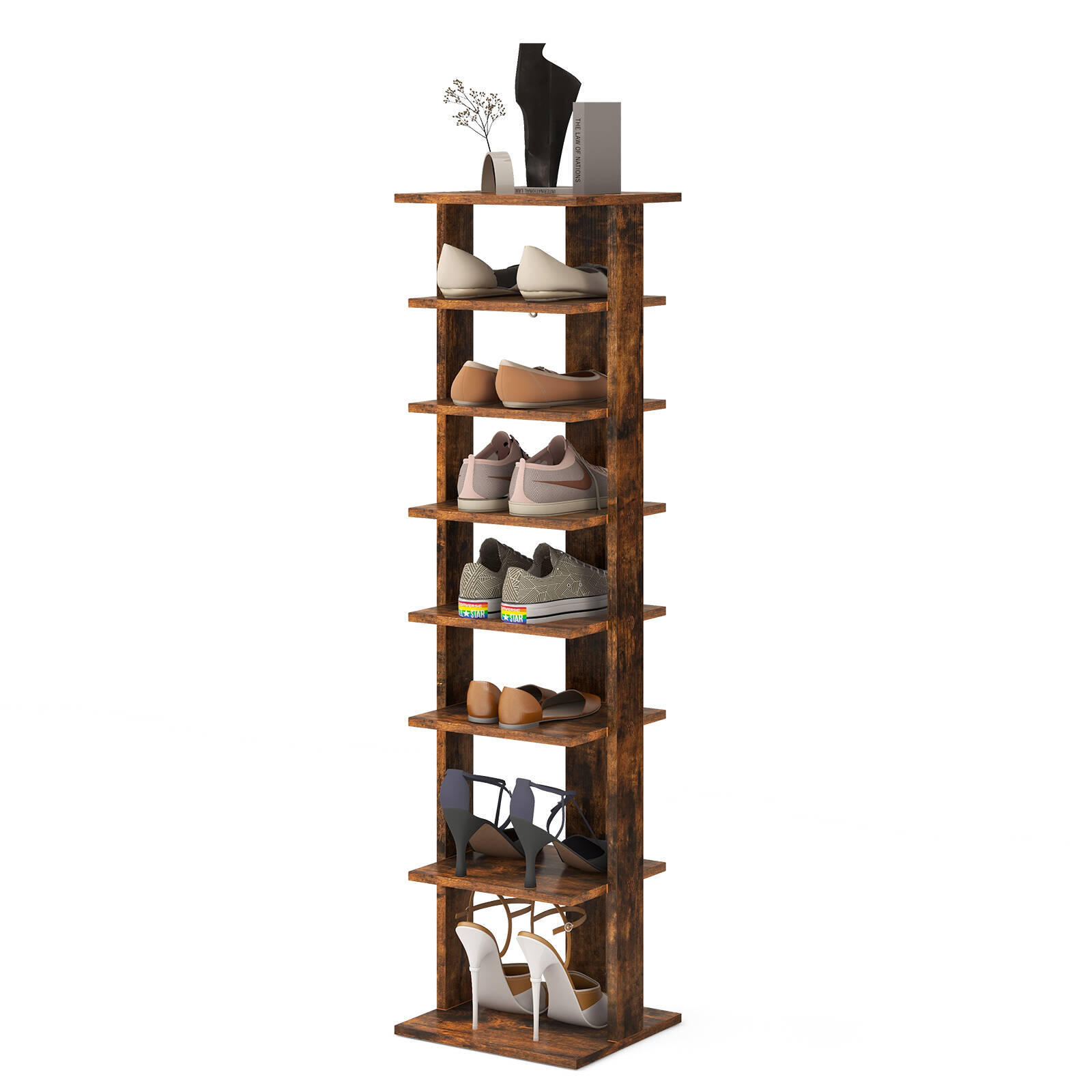 Costway 7-Tier Shoe Storage Wooden Organiser Shelf Brown