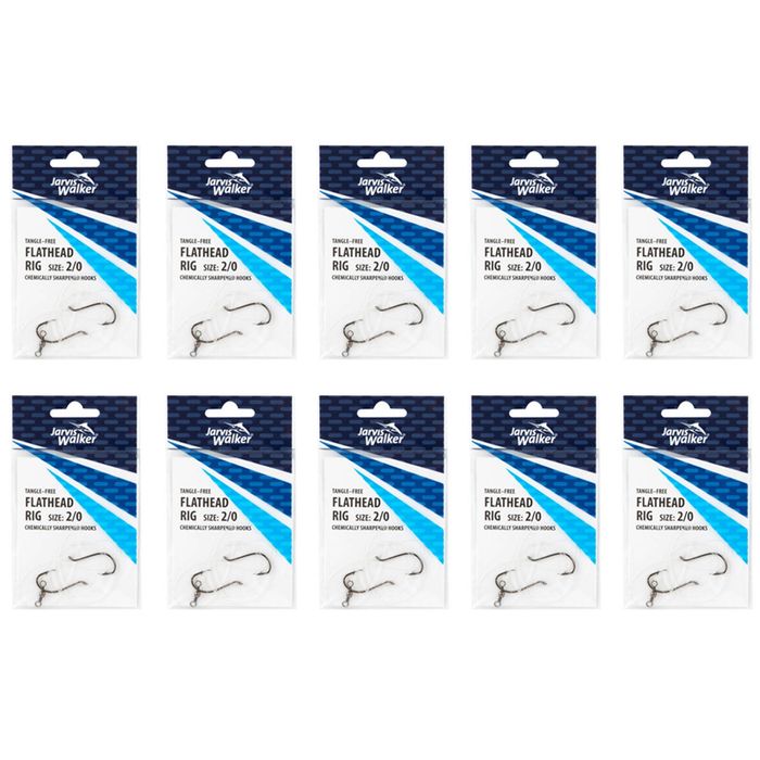 10x Jarvis Walker Tangle Free Flathead Rig Hooks Size 2/0