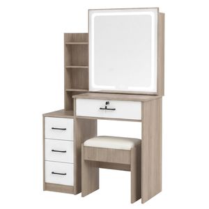 Levede Dressing Table Vanity Stool Set Sliding LED Mirror Makeup Storage Shelves