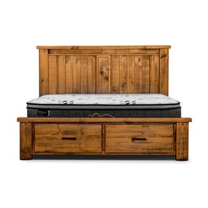 Camdenville Queen Bed Frame Storage Drawer Solid Pine Frame Oak
