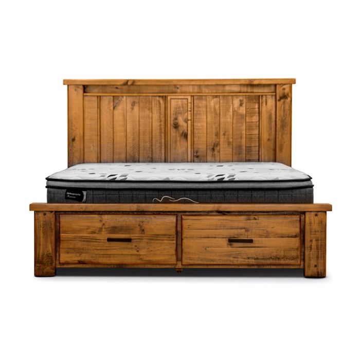 Camdenville Queen Bed Frame Storage Drawer Solid Pine Frame Oak