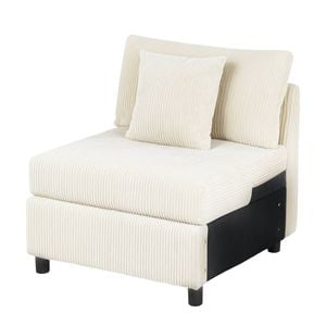 Advwin Armless Sofa Corduroy Modular Lazy Sofa Modern Lounge Chair Couch with Cushion Beige