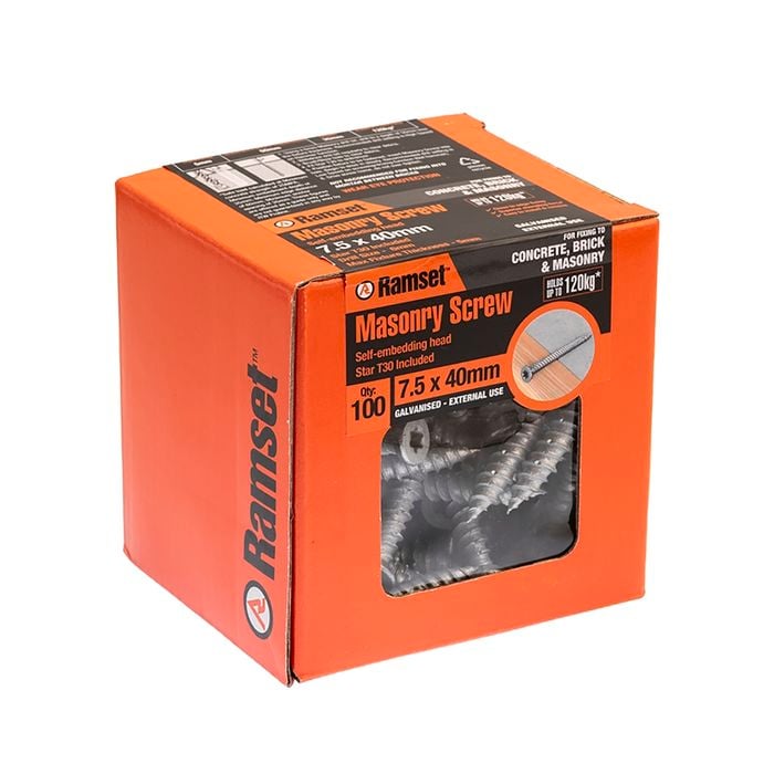 Ramset 7.5 x 40mm Galvanised Masonry Anchor Screw - 100 Box