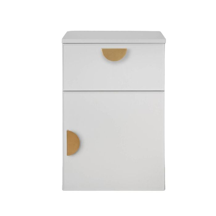 European Cabinetry White Slim Half Moon Brass Handles Porto Bedside Table