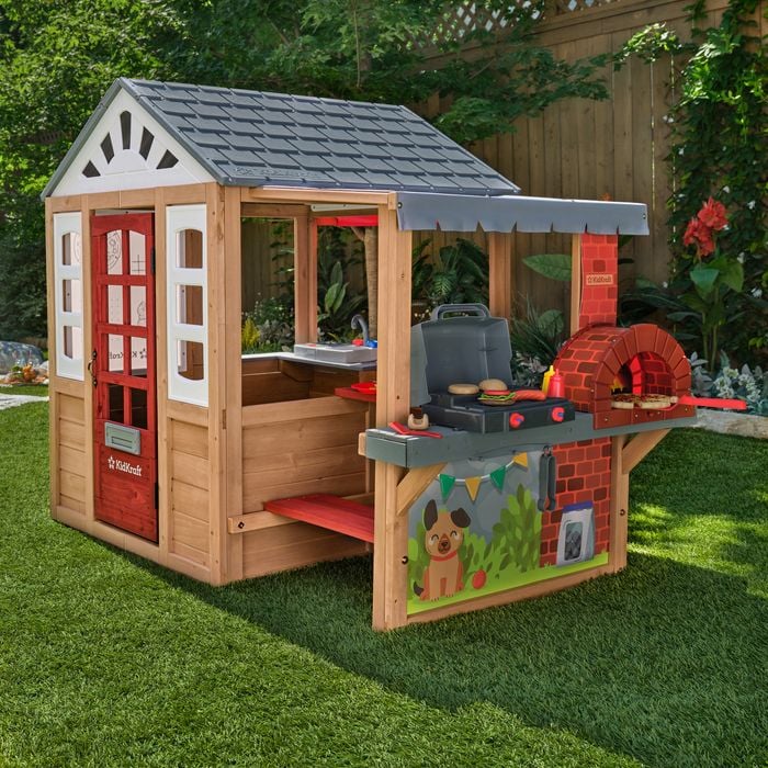 KidKraft Grill Chill Pizza Party Wooden Outdoor Cubby House Playhouse