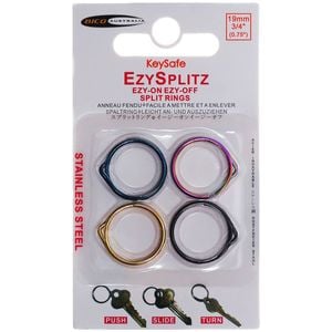Keysafe 19mm Multi-Coloured EzySplitz Split Ring Keyring - Set of 4