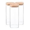 Argon Tableware 6x Glass Storage Jars With Airtight Wooden Lids - 1.9l - Square Cube Kitchen Storage Container Preserving Jars