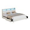 Oikiture Metal Bed Frame King Size LED Headboard with 2 Drawers Linen Beige