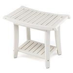 Costway 2-tier Shoes-Changing Seat Shower Bench w/Towel Rack & Shelf, White