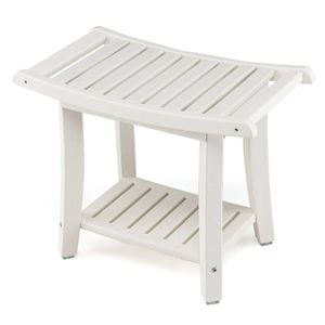 Costway 2-tier Shoes-changing Seat Shower Bench W/towel Rack & Shelf White