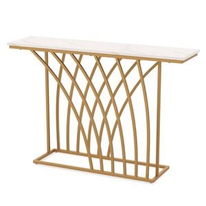 Costway 1.2m Accent Faux Marble Entryway Console Table Geometric Frame