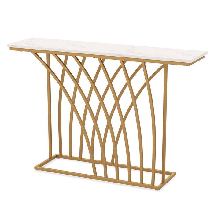 Costway 1.2m Accent Faux Marble Entryway Console Table Geometric Frame