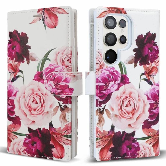 Tough On for Samsung Galaxy S25 Ultra Flip Wallet Leather Case Rose Flower