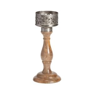 Willow & Silk Vintage Wooden 26cm Bloom Pillar Candle Holder