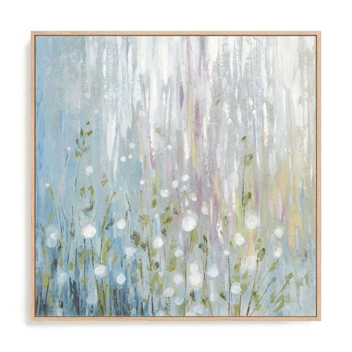 Artey | January Branches Blue Green - Framed Canvas - Natural Frame - 140 x 140cm
