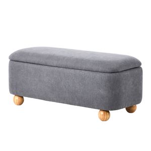 Oikiture Storage Ottoman Chest Ball Feet Linen Light Grey